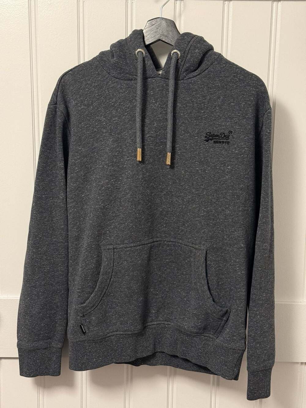 Superdry Vintage Logo Embroidered Pullover Hoodie in Dark Charcoal Jaspe